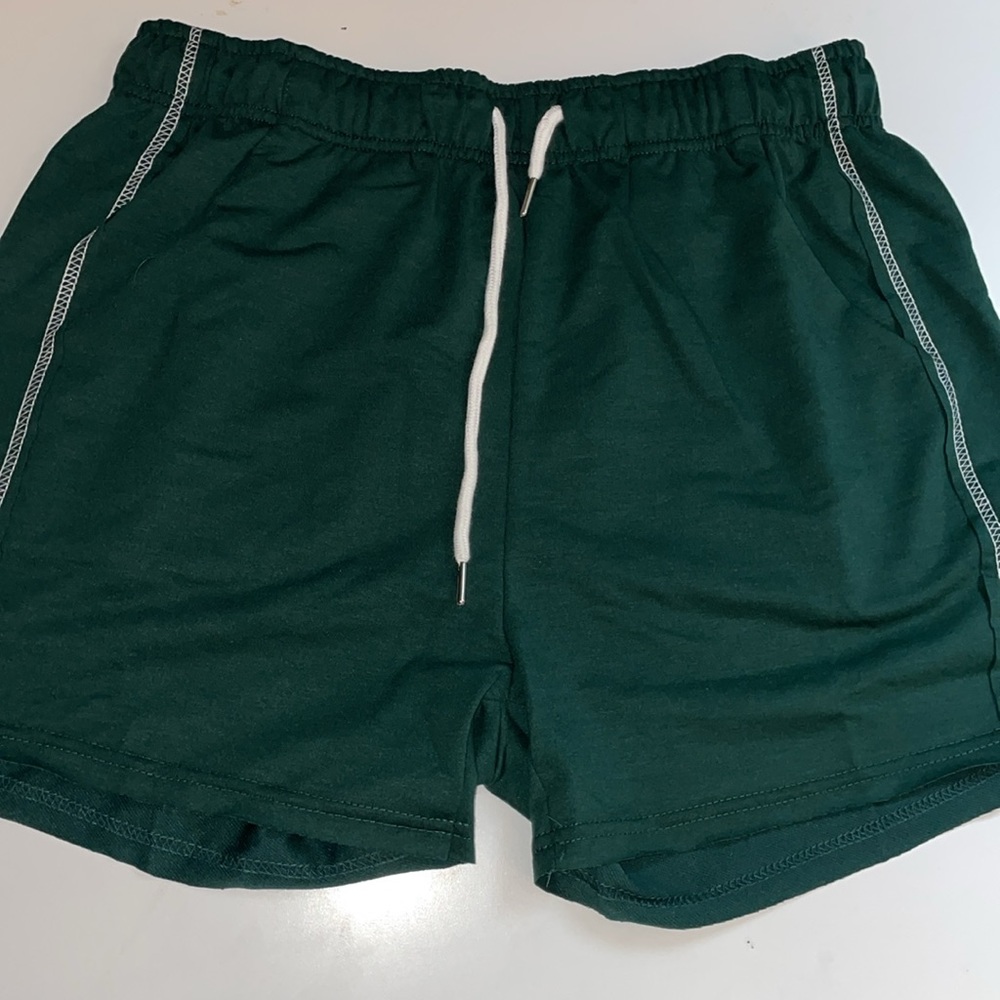 Urru Elastic waist drawstring Gym workout shorts dark green L New